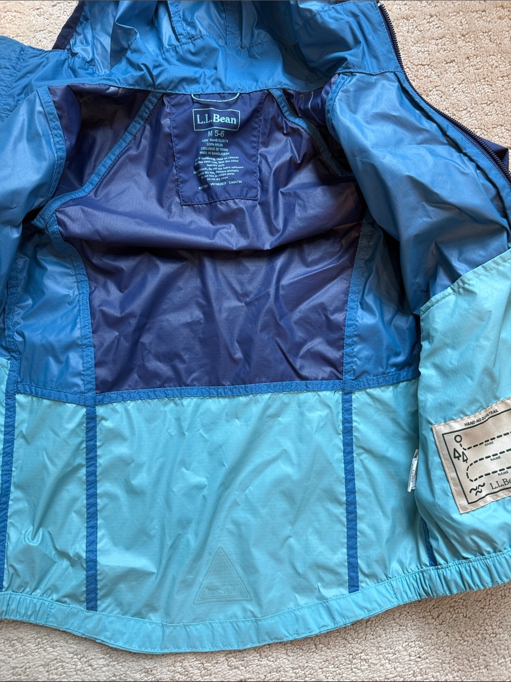 L.L. Bean Kids' Two-Tone Blue Hooded Rain Jacket - Picture 3 of 4